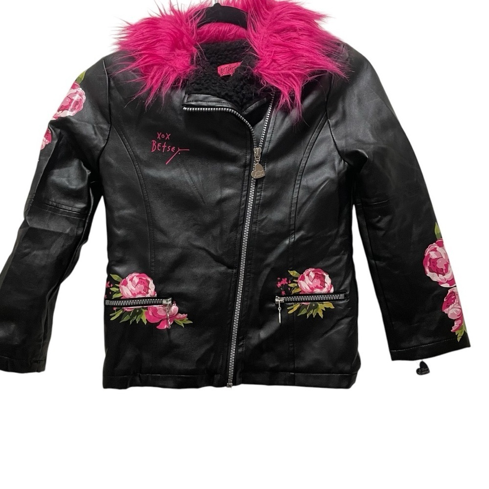 Betsey Johnson Little Girls faux leather moto jacket